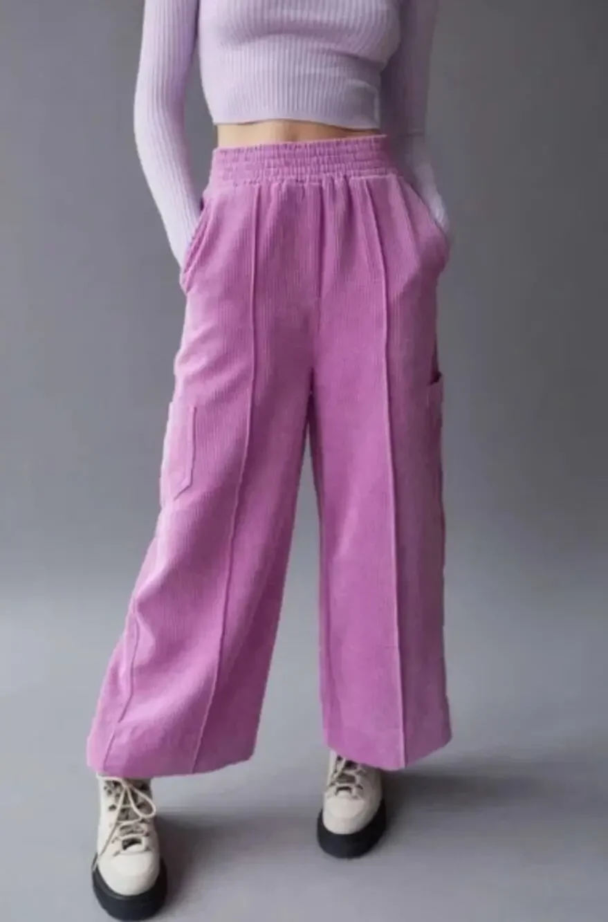 Urban Outfitters Orchid Purple Corduroy Cargo Pants Wideleg High Rise Size XS
